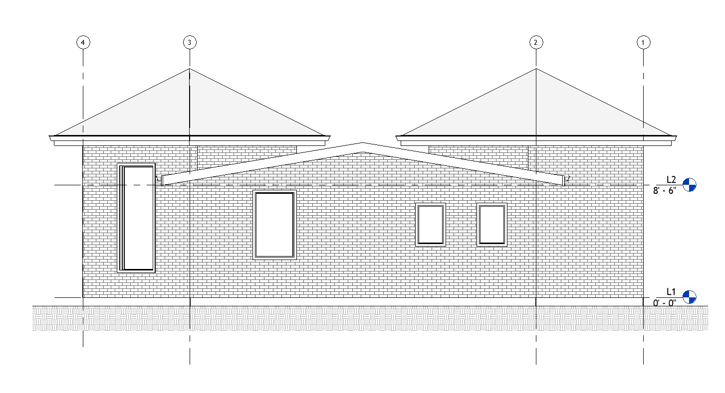 Rear elevation drawing of a 750 sq ft 1-bedroom California ADU plan