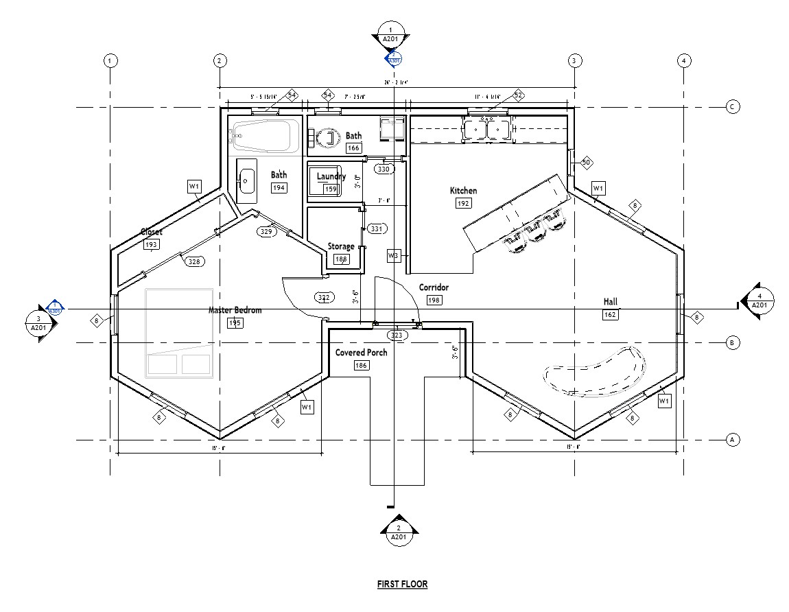 Floor plan layout of a 750 sq ft 1-bedroom 1-story California ADU plan