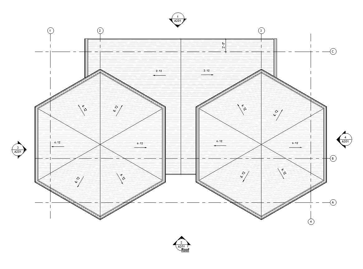 Roof plan drawing of a 750 sq ft 1-bedroom California ADU plan