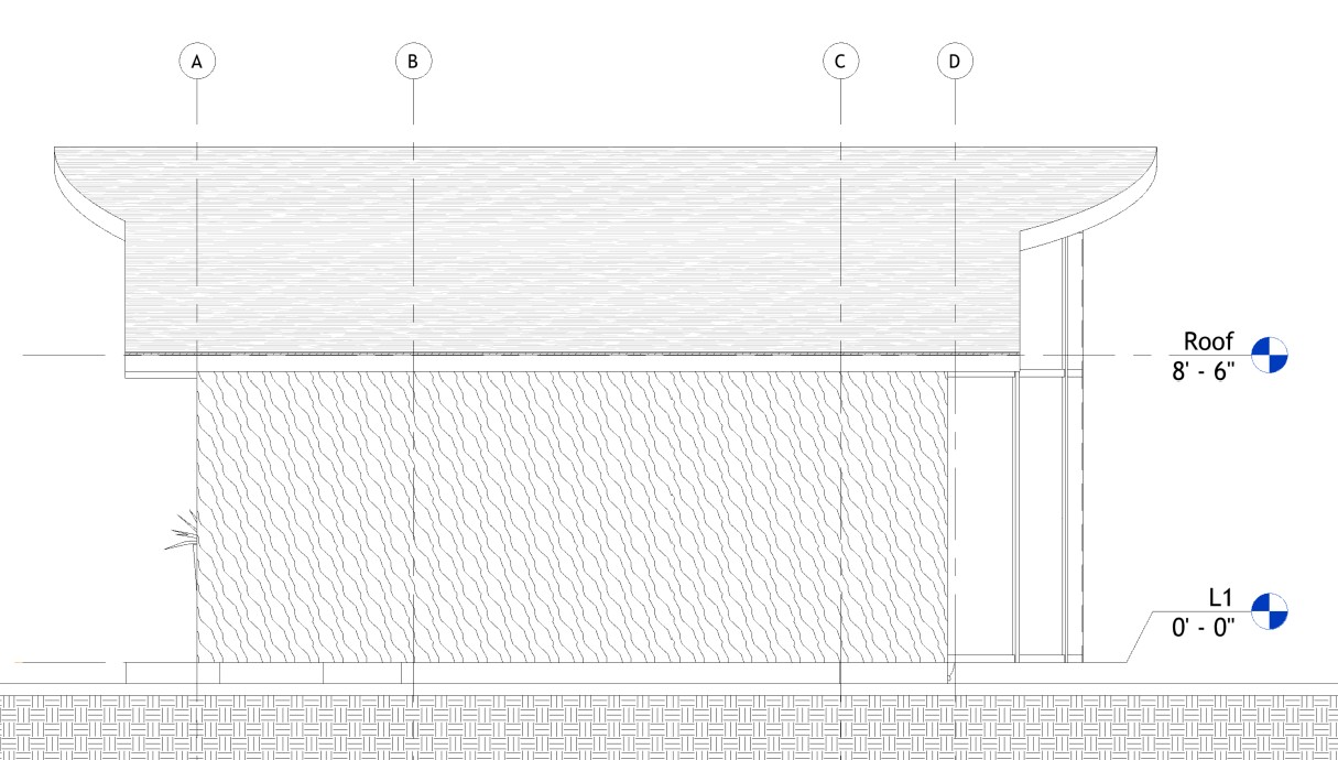 Left side elevation drawing of a 862 sq ft 1-bedroom California ADU plan