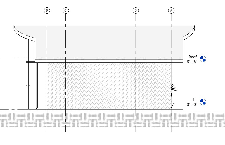 Right side elevation drawing of a 862 sq ft 1-bedroom California ADU plan