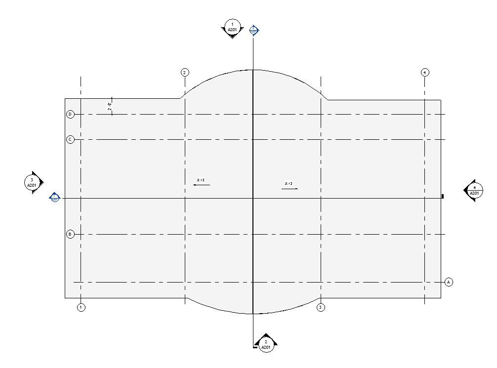 Roof plan drawing of a 862 sq ft 1-bedroom California ADU plan