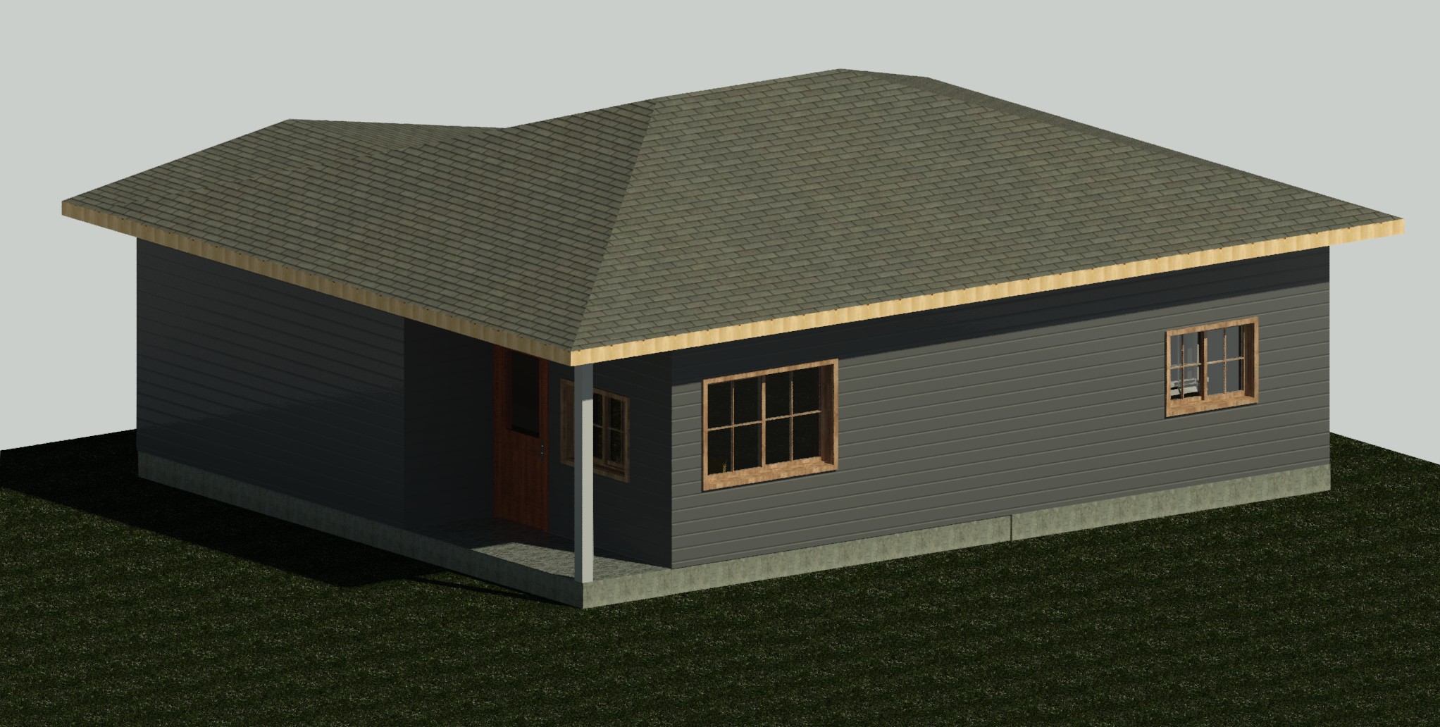 Additional exterior view of a 869 sq ft 1-bedroom 1-story California ADU plan