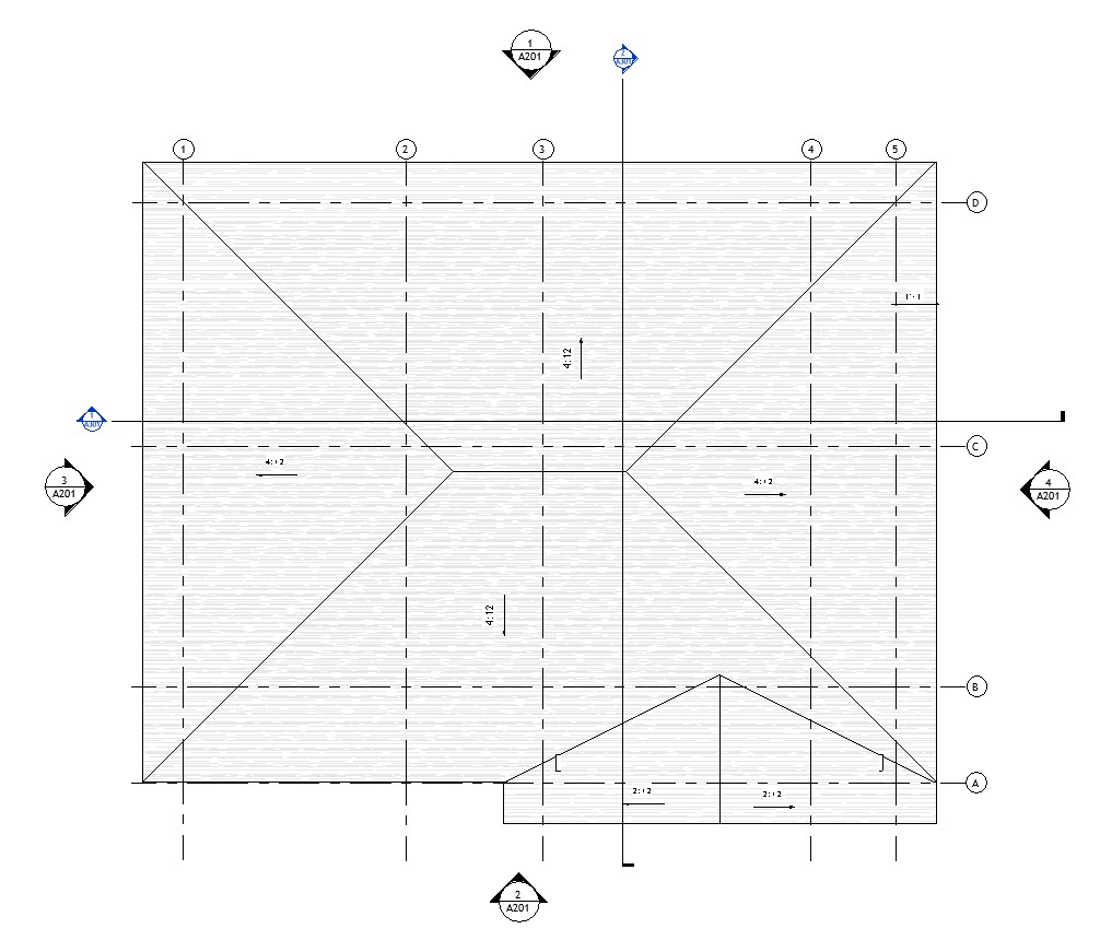 Roof plan drawing of a 869 sq ft 1-bedroom California ADU plan