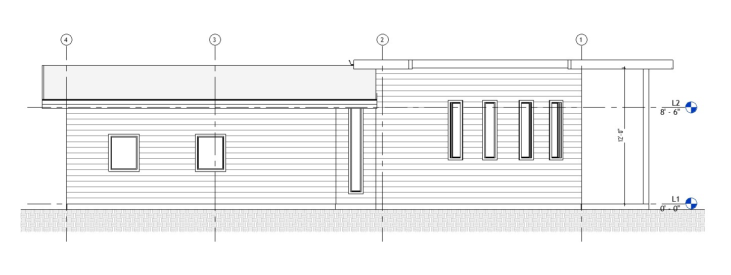 Front elevation drawing of a 1000 sq ft 2-bedroom California ADU plan