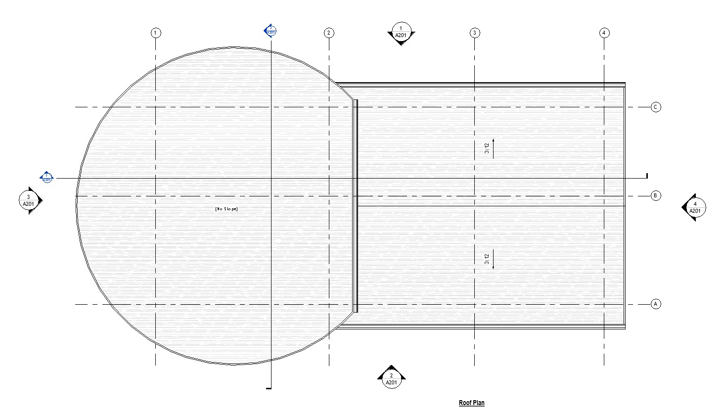 Roof plan drawing of a 1000 sq ft 2-bedroom California ADU plan