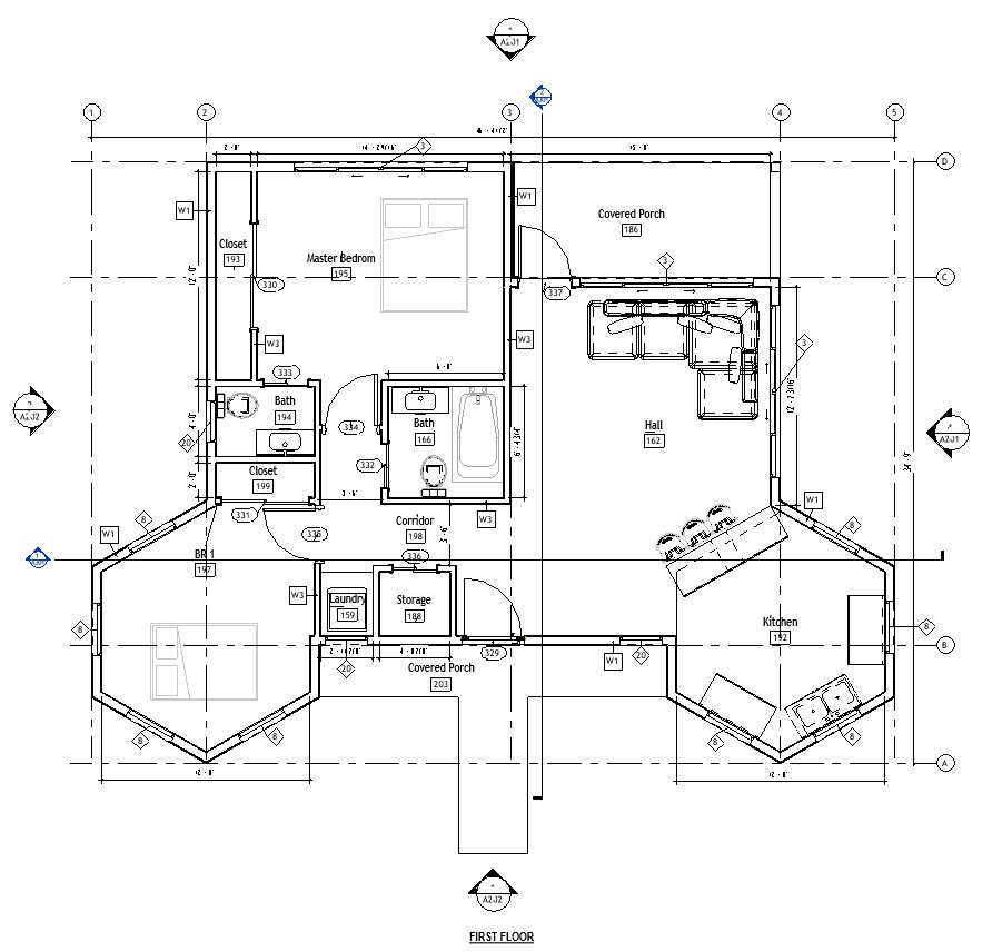 Floor plan layout of a 1040 sq ft 2-bedroom 1-story California ADU plan