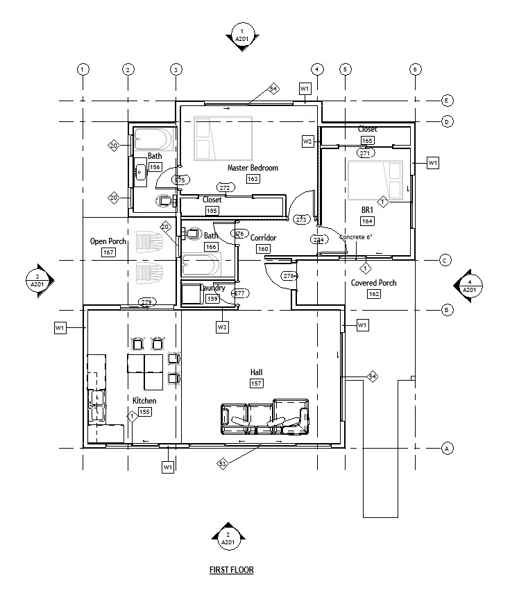 Floor plan layout of a 1067 sq ft 2-bedroom 1-story California ADU plan