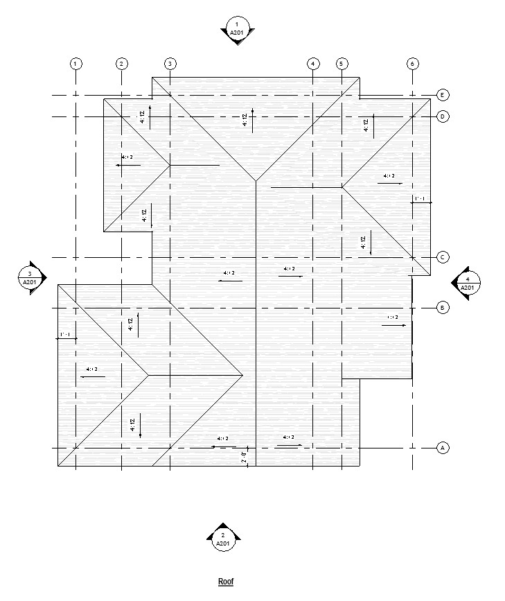 Roof plan drawing of a 1067 sq ft 2-bedroom California ADU plan