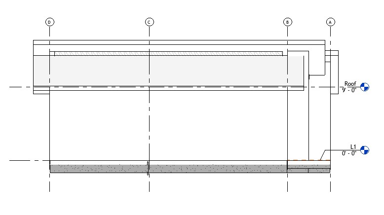 Right side elevation drawing of a 1084 sq ft 2-bedroom California ADU plan