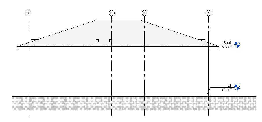 Rear elevation drawing of a 1100 sq ft 2-bedroom California ADU plan