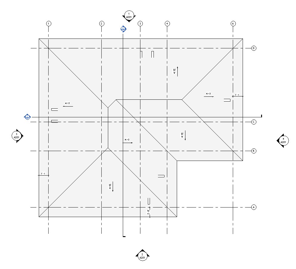 Roof plan drawing of a 1100 sq ft 2-bedroom California ADU plan