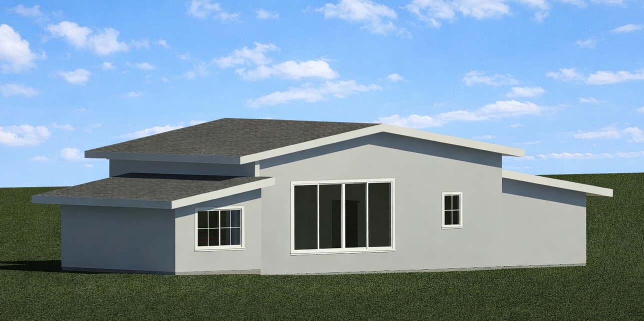 Additional exterior view of a 1133 sq ft 2-bedroom 1-story California ADU plan
