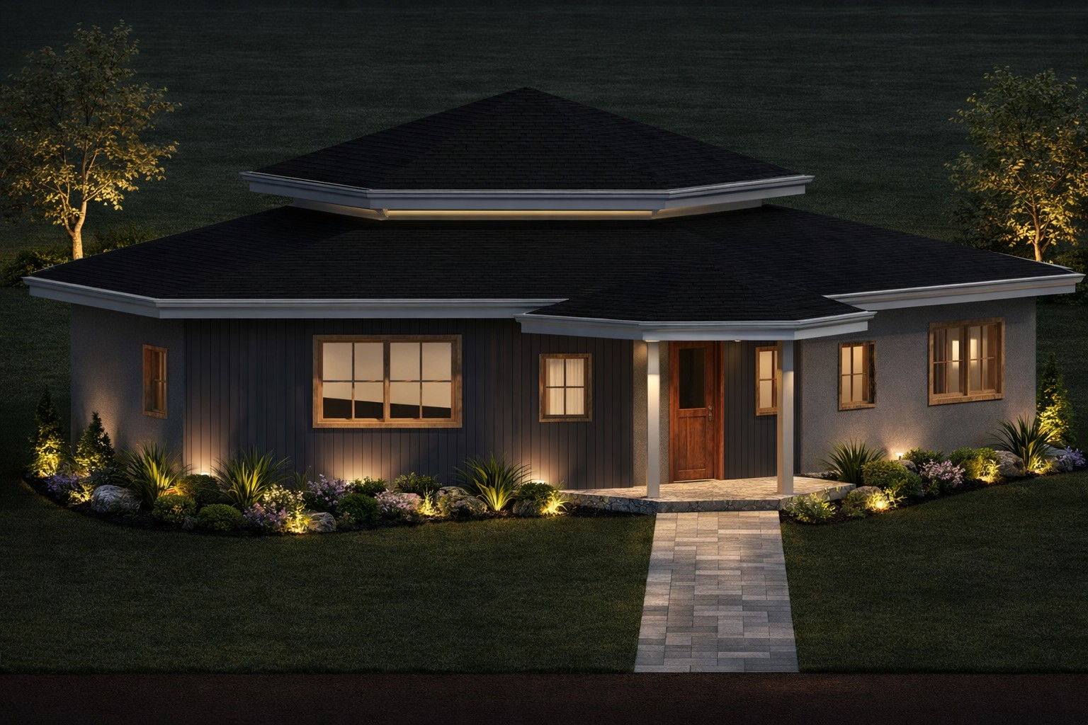 Additional exterior view of a 1200 sq ft 2-bedroom 1-story California ADU plan