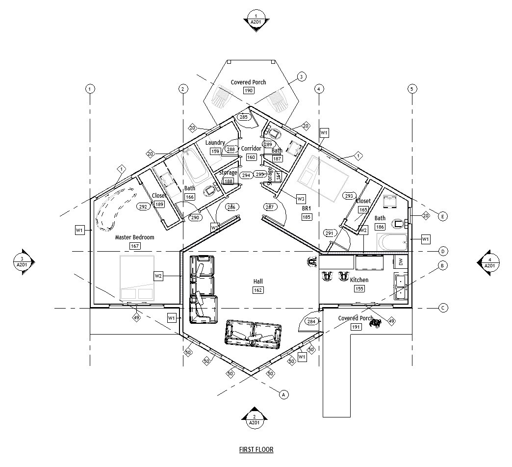 Floor plan layout of a 1200 sq ft 2-bedroom 1-story California ADU plan