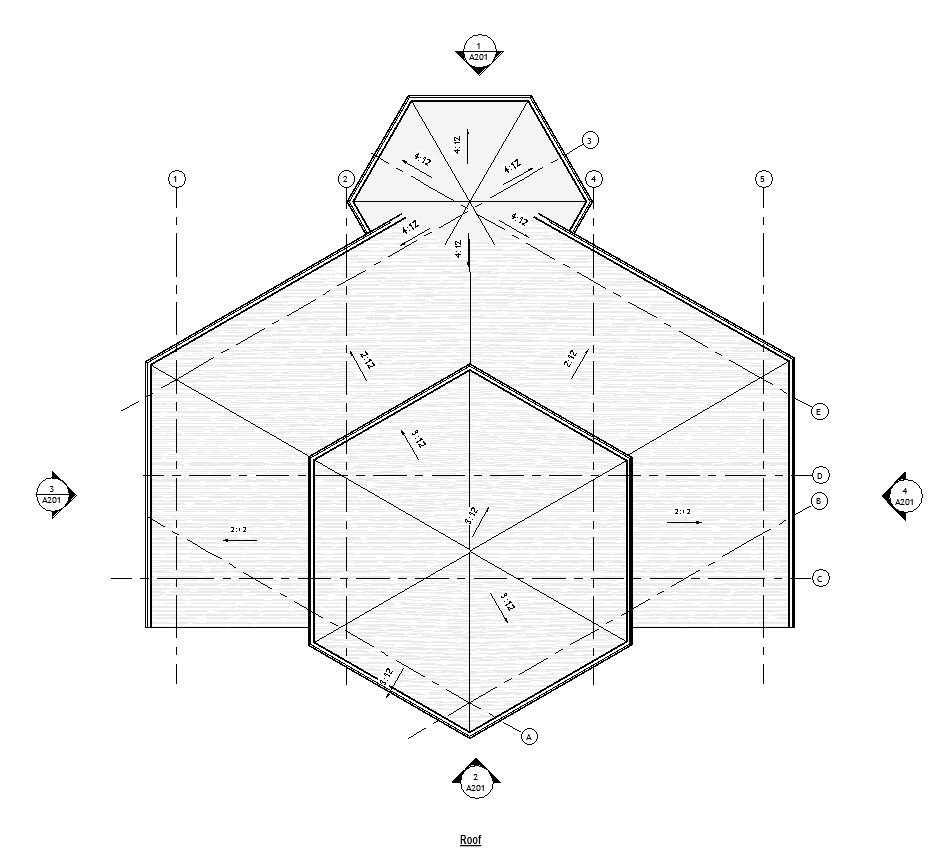 Roof plan drawing of a 1200 sq ft 2-bedroom California ADU plan