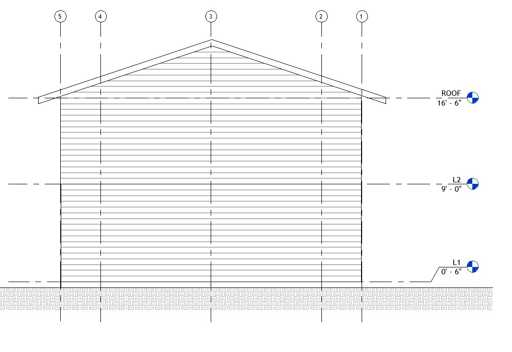 Rear elevation drawing of a 890 sq ft 1-bedroom 2-story California ADU plan