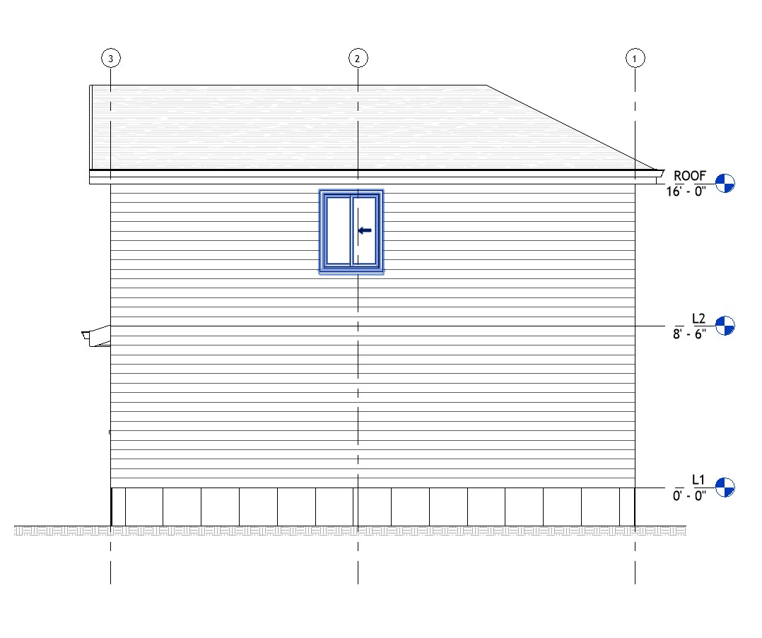 Rear elevation drawing of a 1008 sq ft 2-bedroom 2-story California ADU plan