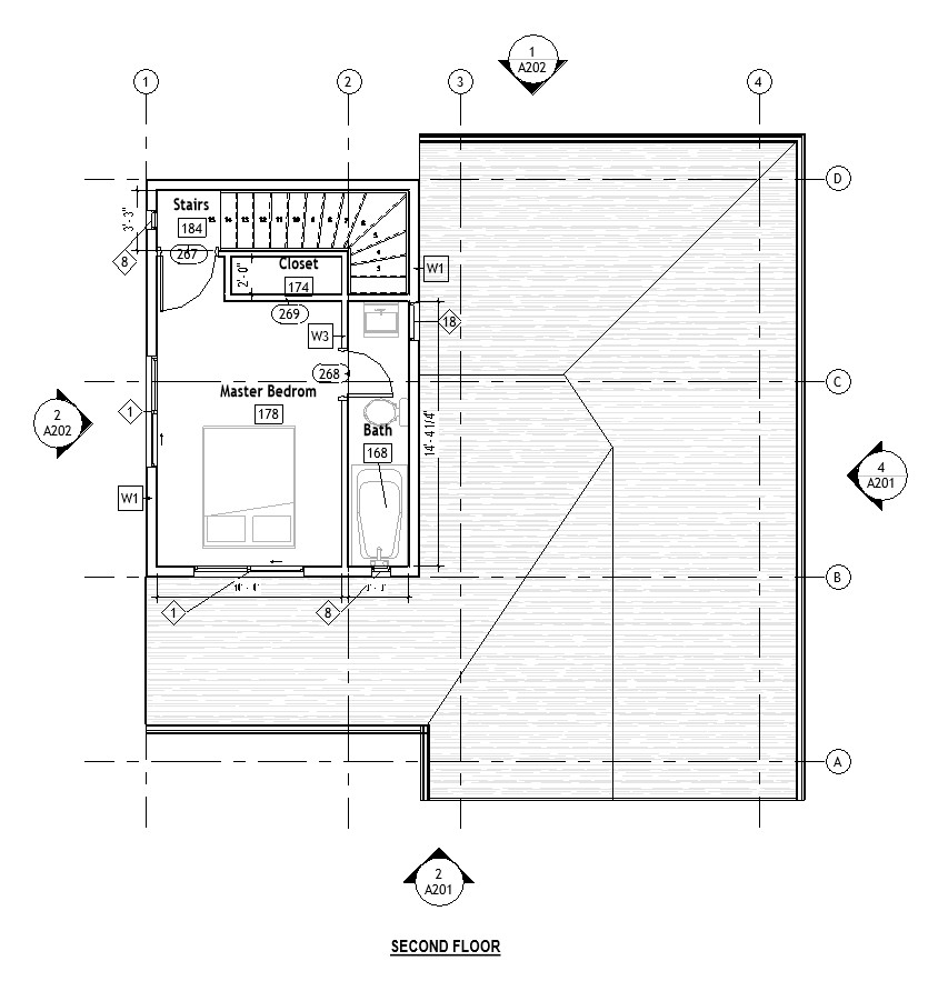 Second floor plan of a 1199 sq ft 2-bedroom 2-story California ADU plan