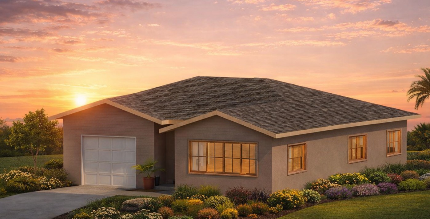 Exterior view of a 1461 sq ft 2-bedroom California house plan