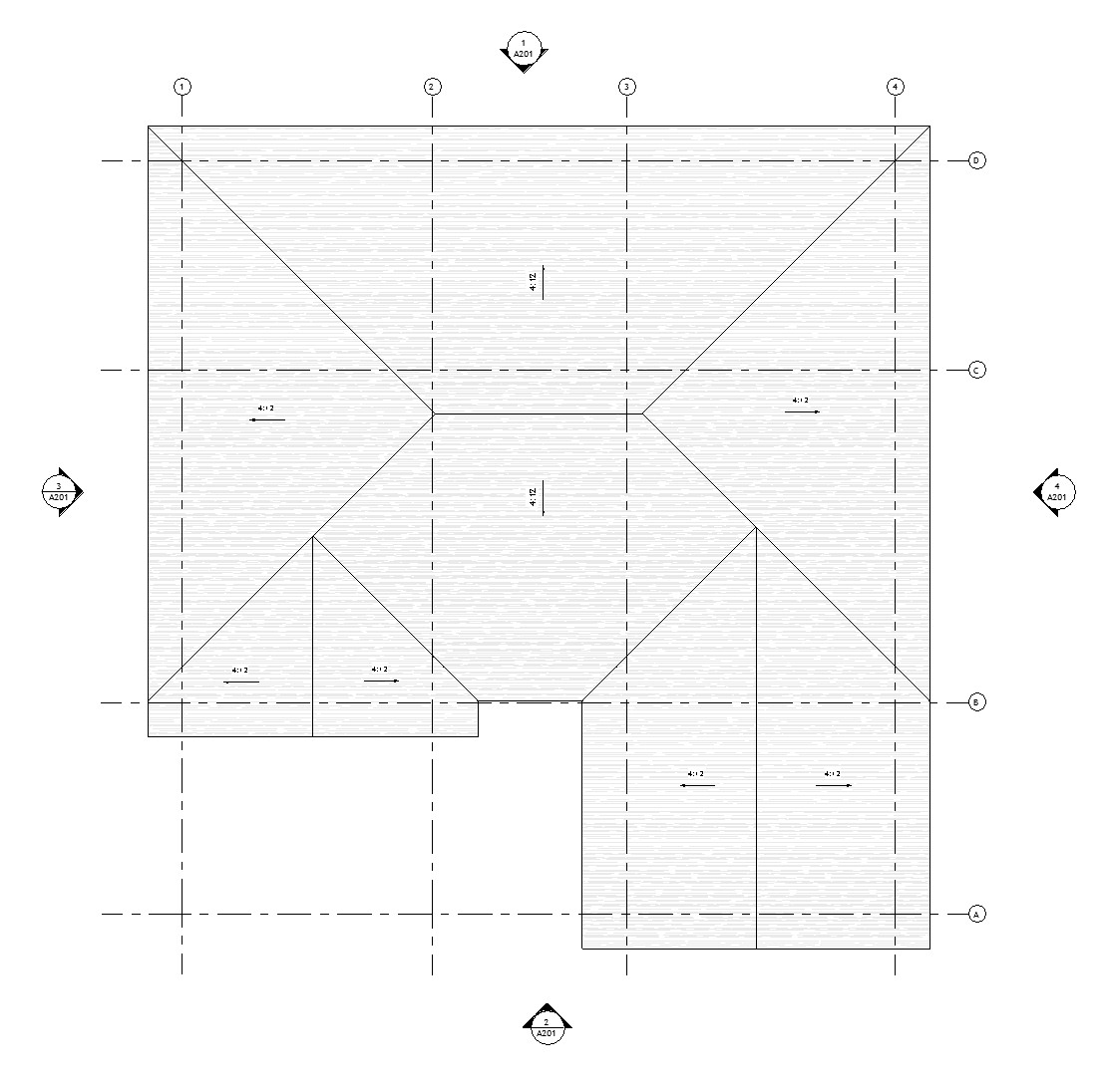 Roof plan drawing of a 1461 sq ft 1-story California house plan