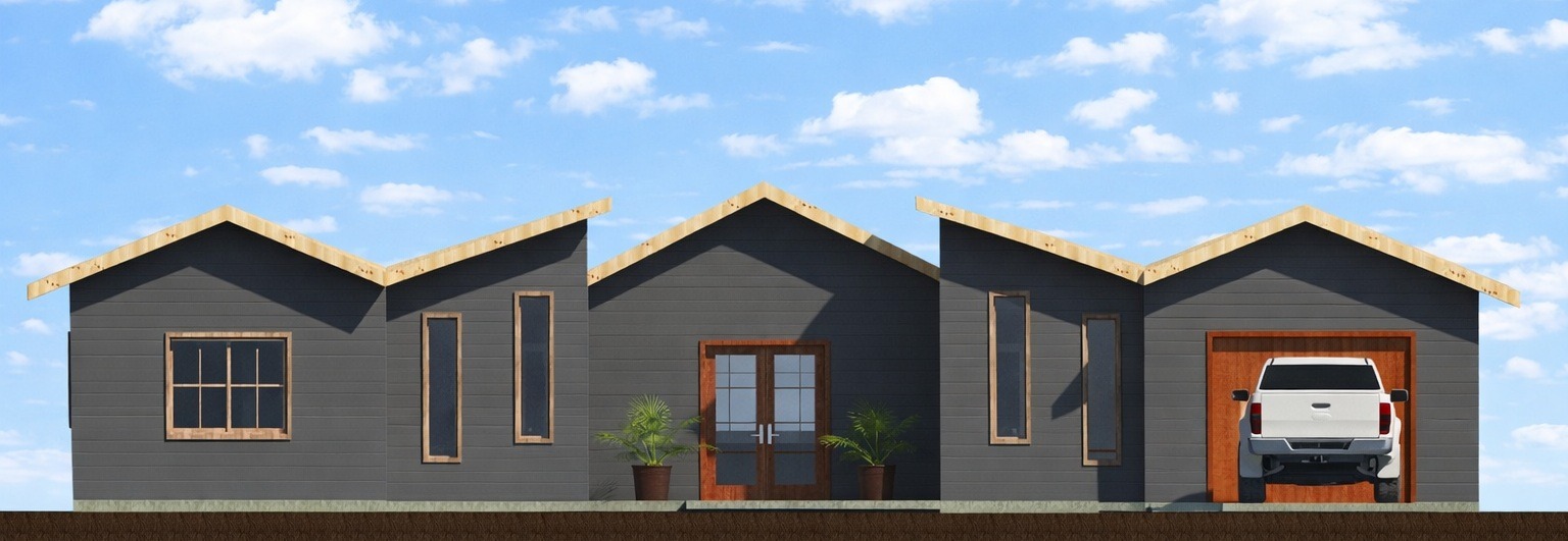 Exterior view of 2039 sqft 4-bedrooms California house plan