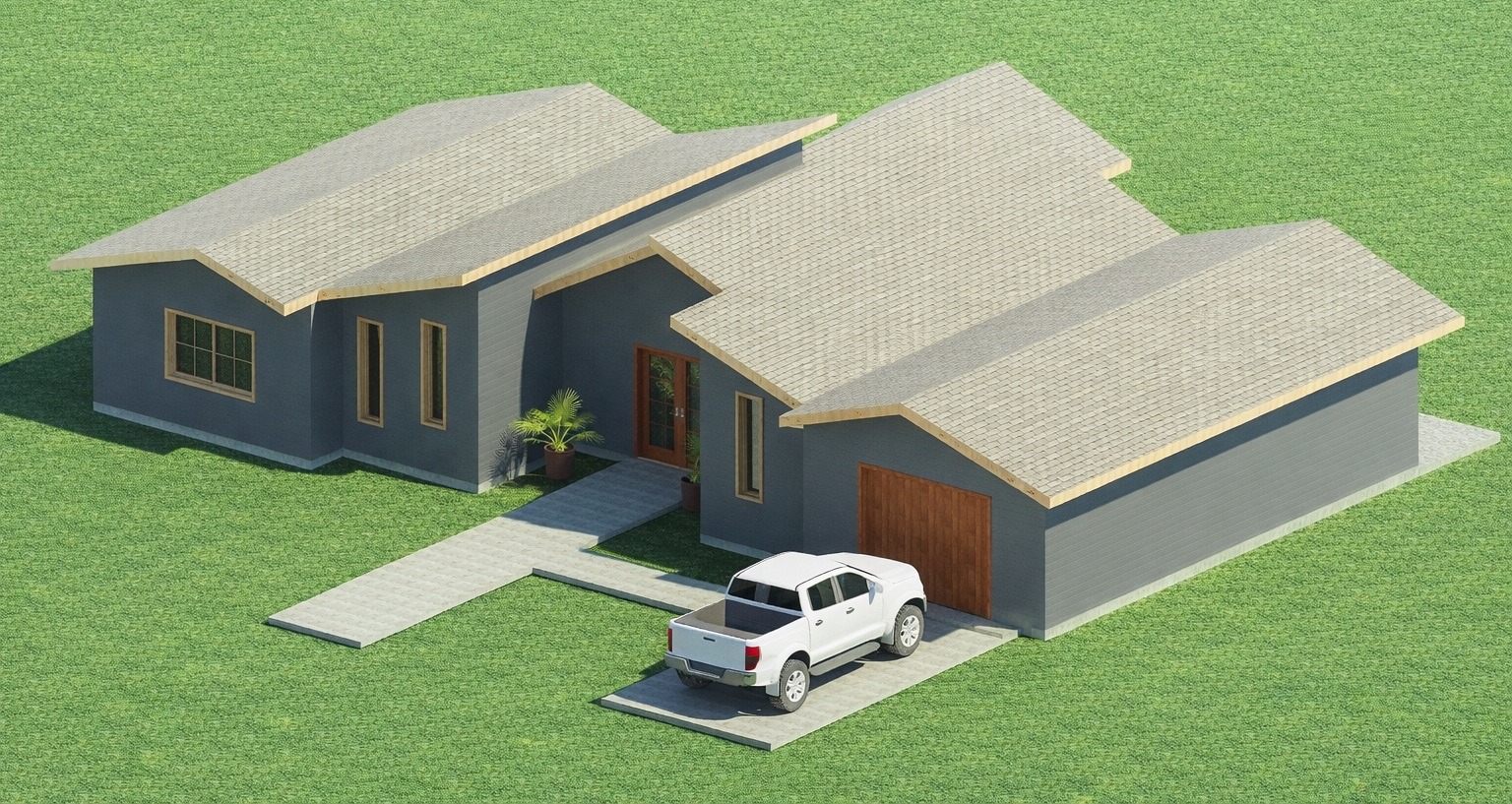 Exterior view of a 2039 sq ft 4-bedroom California house plan
