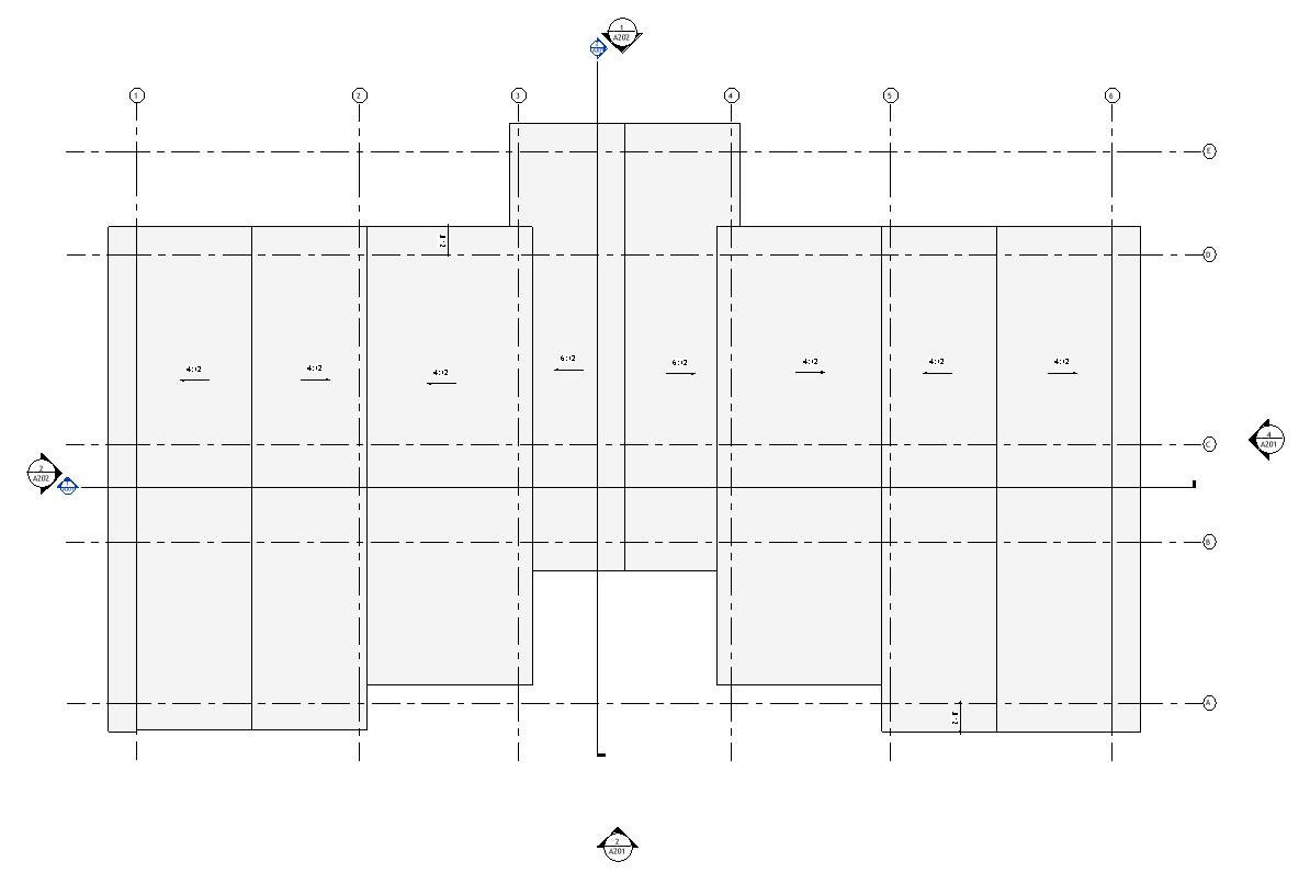 Roof plan drawing of a 2039 sq ft 1-story California house plan