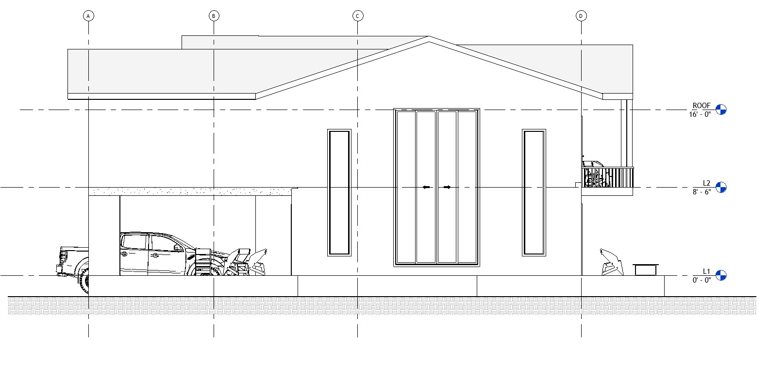 Rear elevation drawing of a 2681 sq ft 2-story California house plan