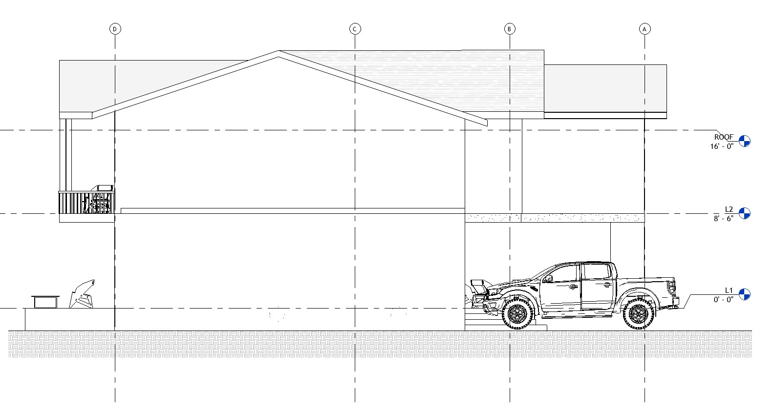 Right side elevation drawing of a 2681 sq ft 2-story California house plan