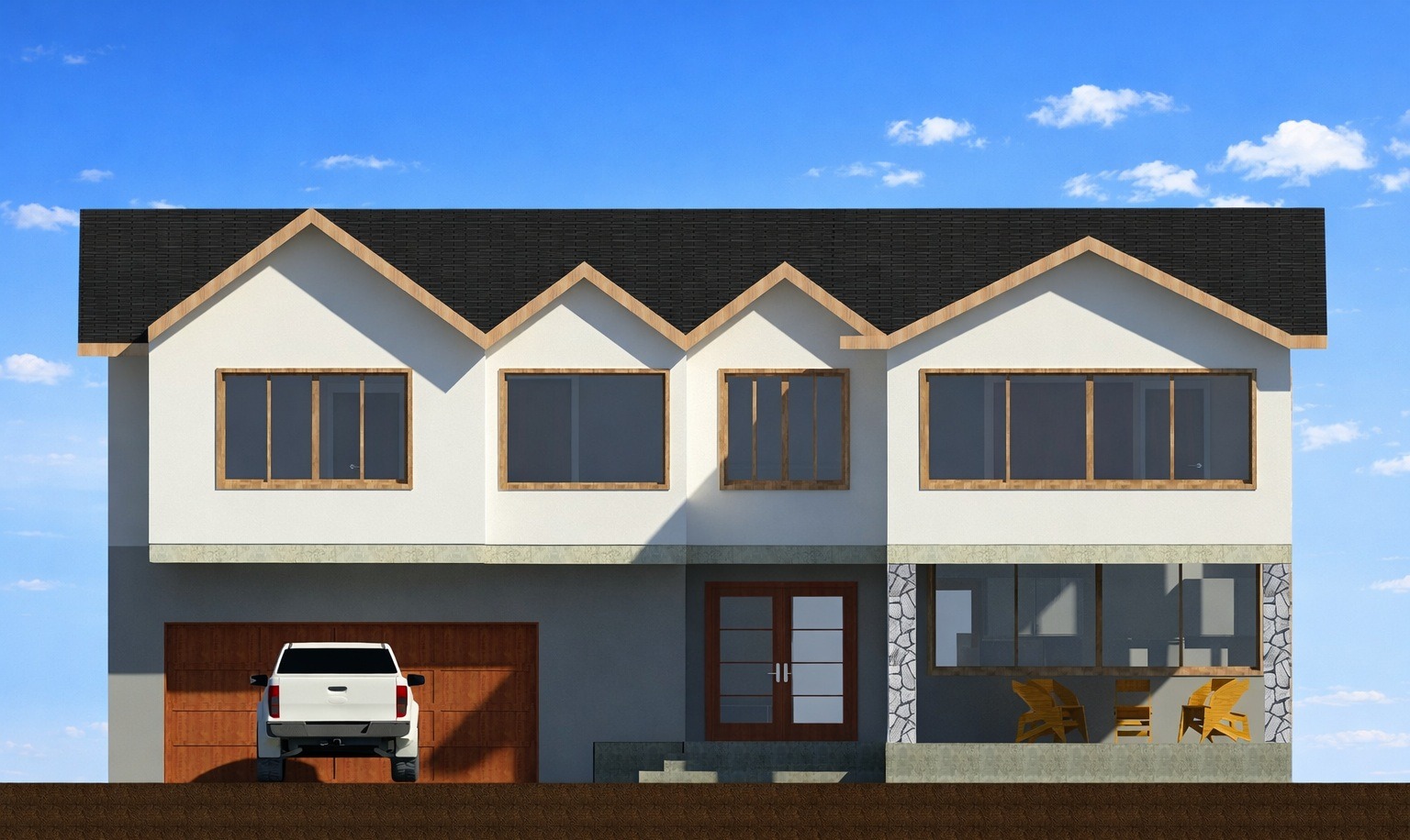 Front view of a 2681 sq ft 3-bedroom 2-story California house plan