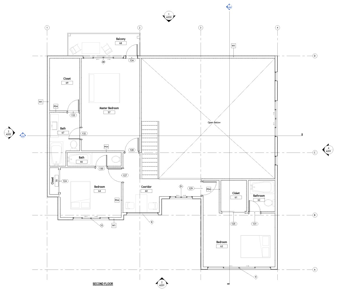 Second floor plan of a 2681 sq ft 3-bedroom 2-story California house plan