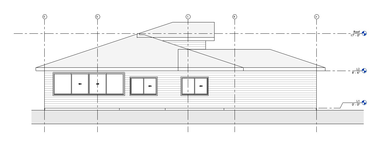 Right side elevation drawing of a 3047 sq ft 2-story California house plan
