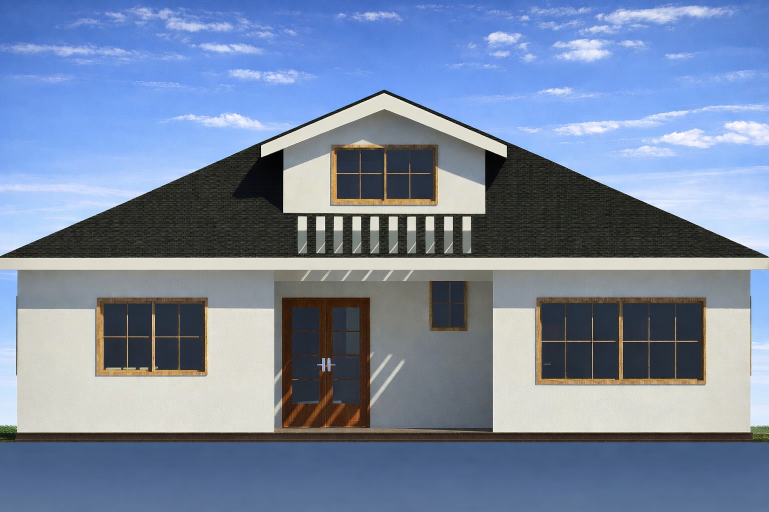 Exterior perspective view of a 3047 sq ft 4-bedroom California house plan