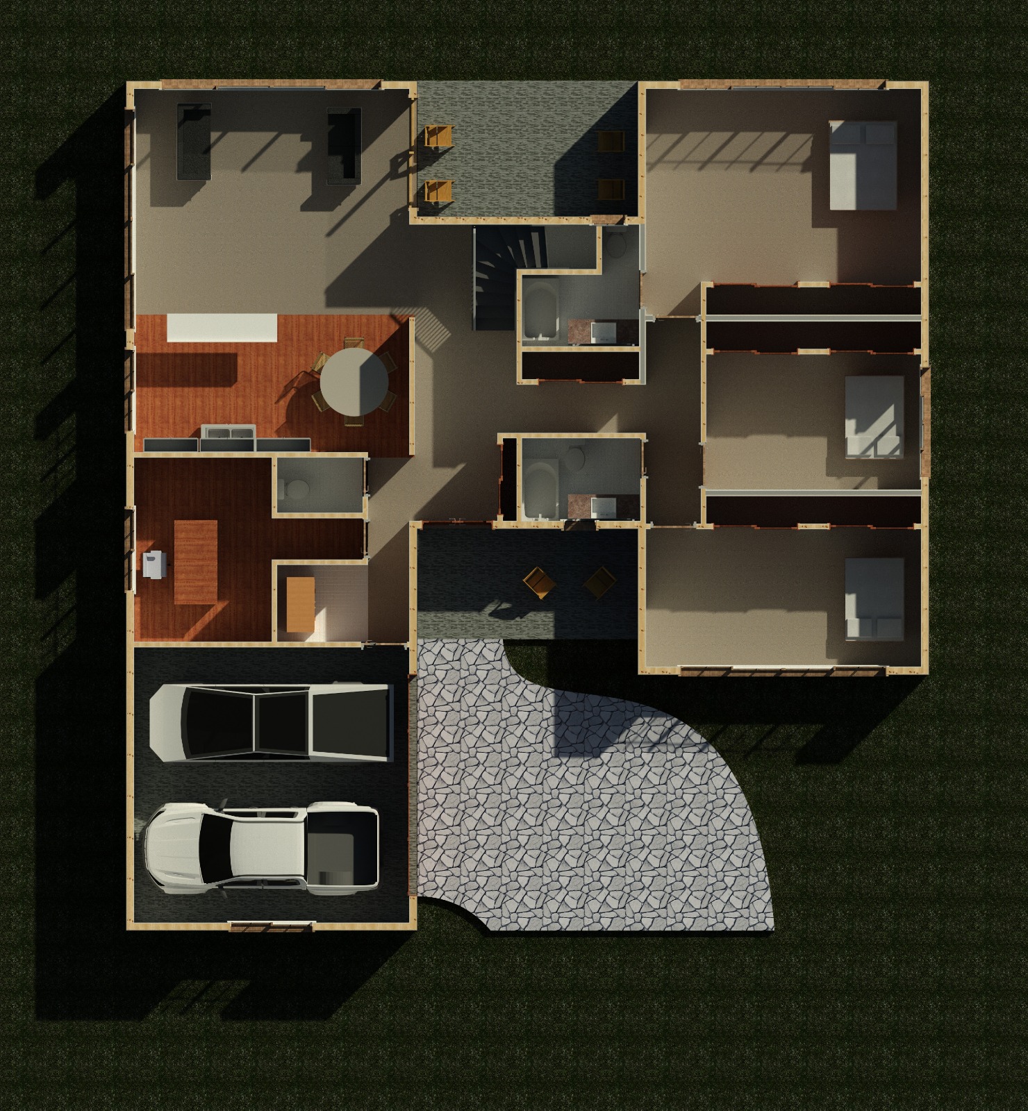 First floor interior view of a 3047 sq ft 4-bedroom California house plan