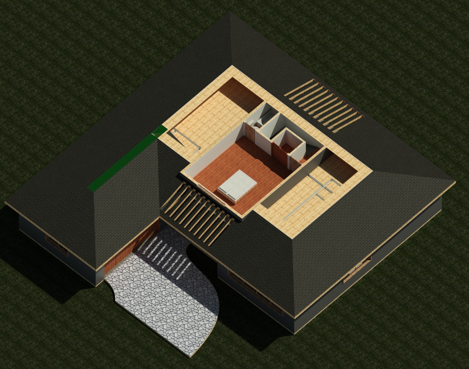 Second floor interior view of a 3047 sq ft 4-bedroom California house plan