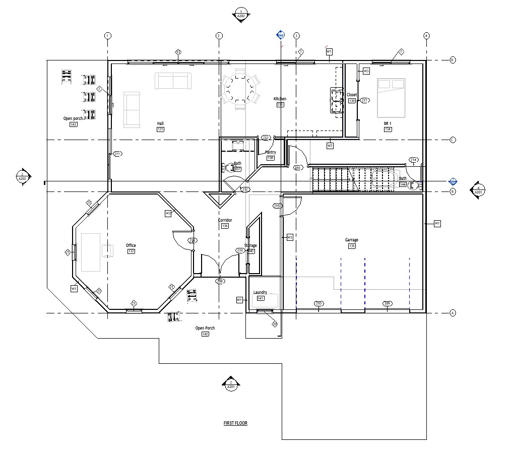 First floor plan of a 3070 sq ft 4-bedroom 2-story California house plan