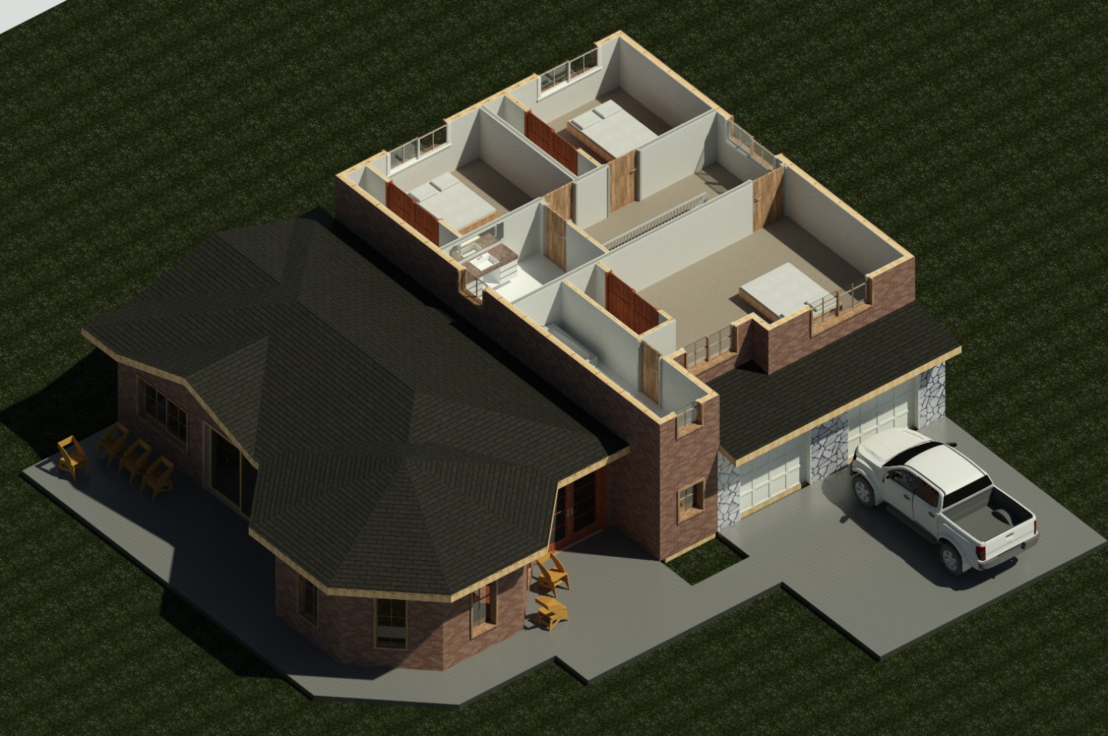 Second floor interior view of a 3070 sq ft 4-bedroom California house plan