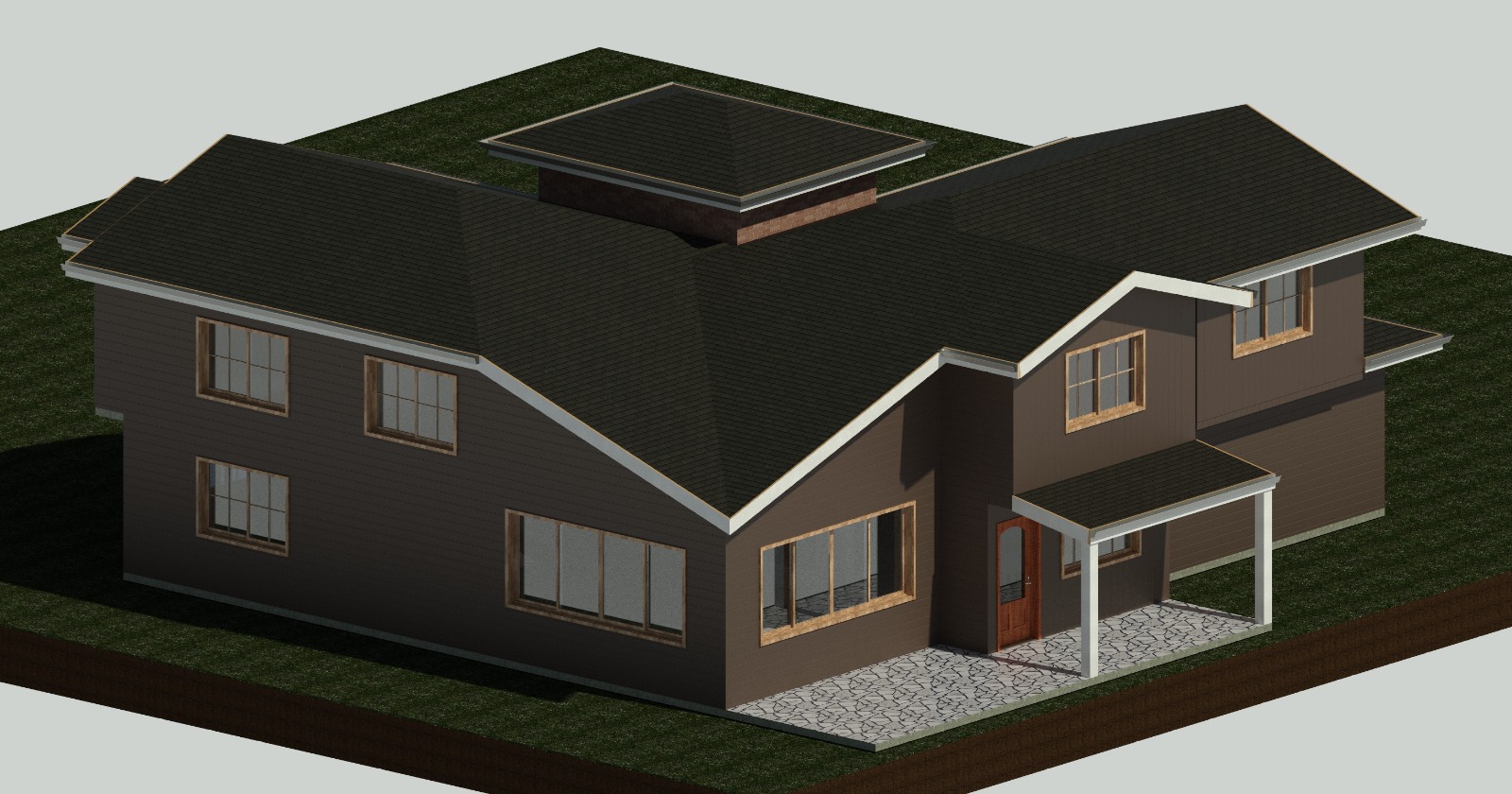 Exterior perspective view of a 3419 sq ft 4-bedroom California house plan