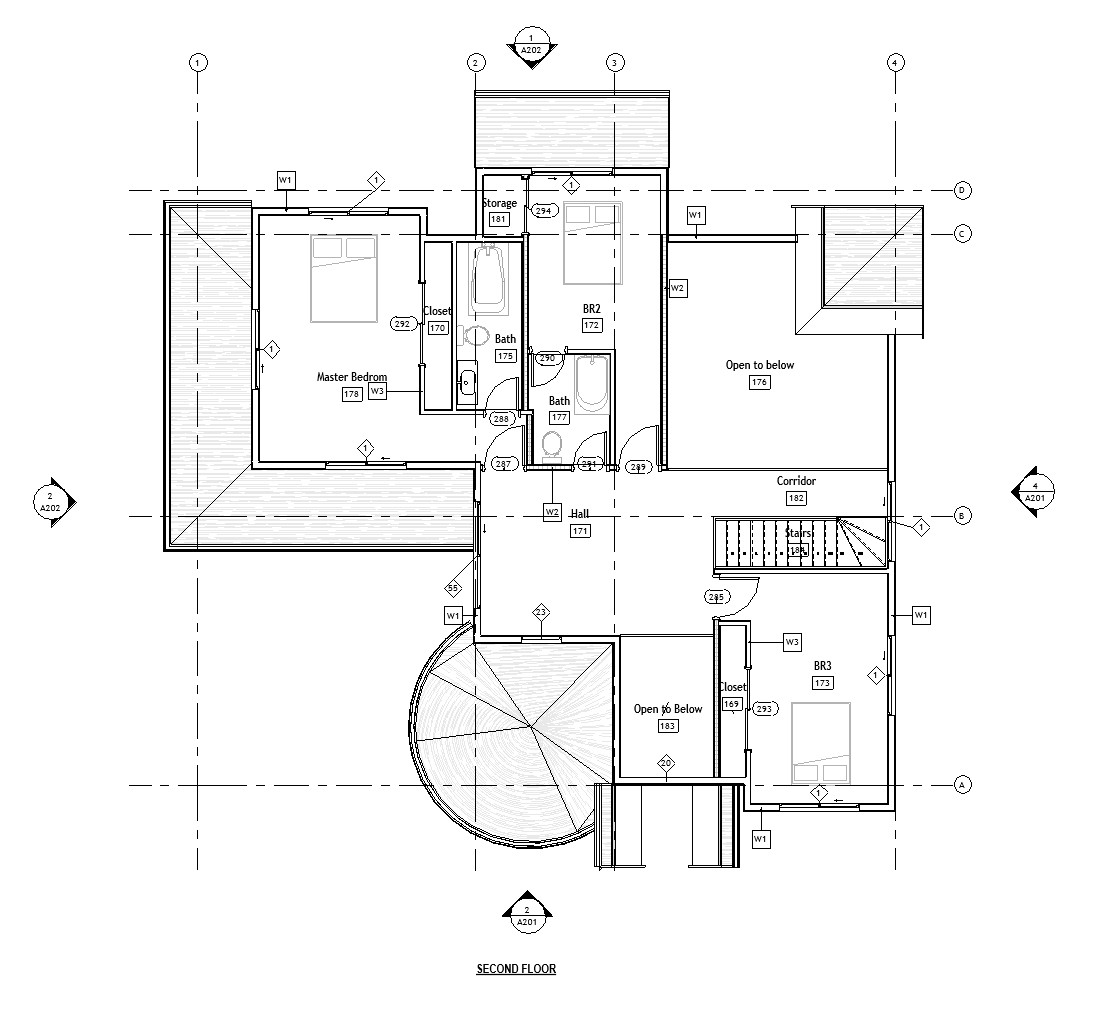Second floor plan of a 3419 sq ft 4-bedroom 2-story California house plan