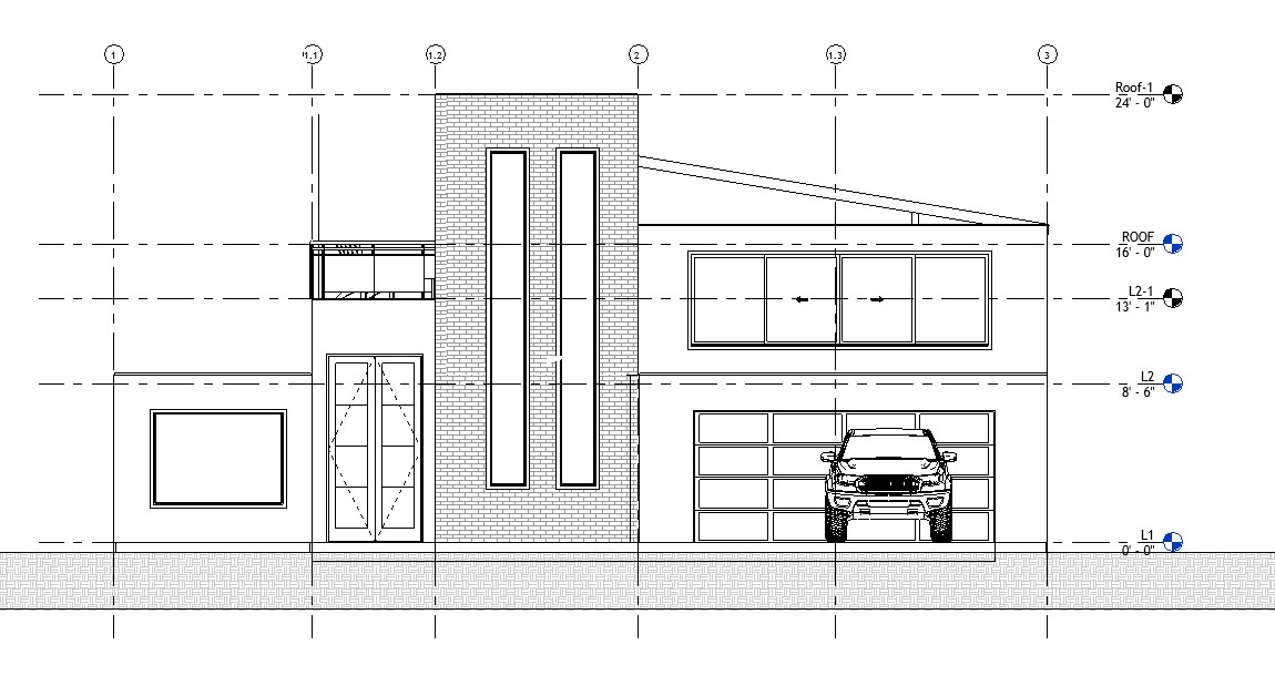 Front elevation drawing of a 3119 sq ft 2-story California house plan