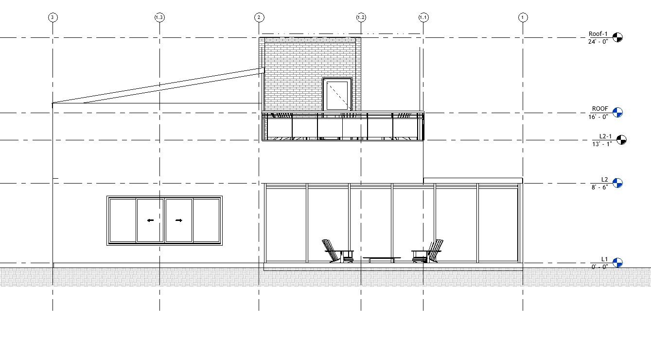 Rear elevation drawing of a 3119 sq ft 2-story California house plan