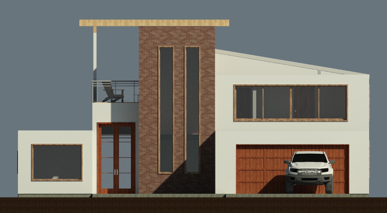 Exterior perspective view of a 3119 sq ft 5-bedroom California house plan