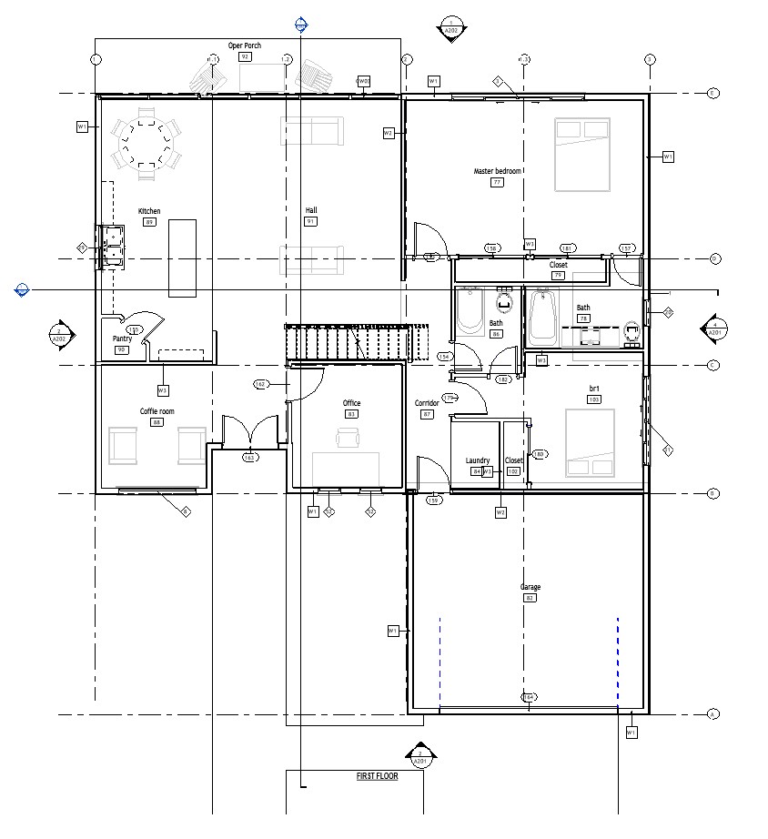 First floor plan of a 3119 sq ft 5-bedroom 2-story California house plan