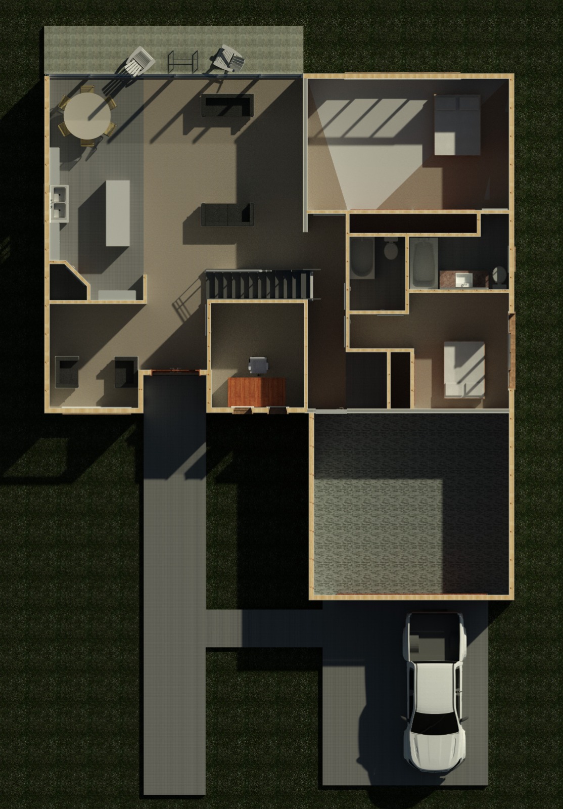 First floor interior view of a 3119 sq ft 5-bedroom California house plan