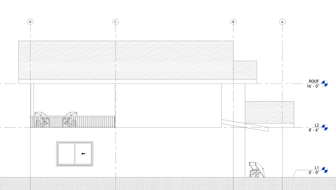 Left side elevation drawing of a 3358 sq ft 2-story California house plan