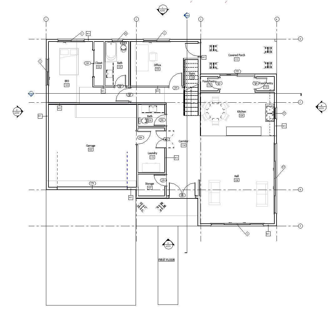 First floor plan of a 3358 sq ft 5-bedroom 2-story California house plan