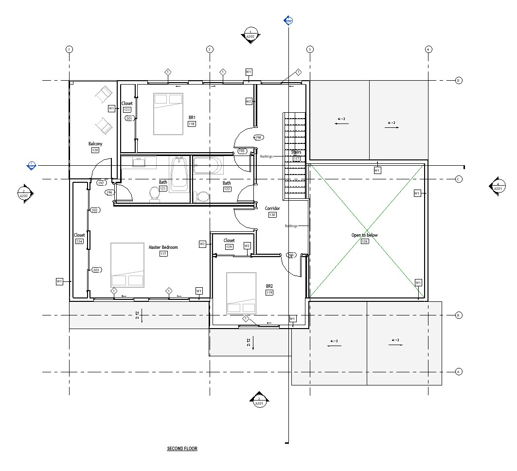 Second floor plan of a 3358 sq ft 5-bedroom 2-story California house plan