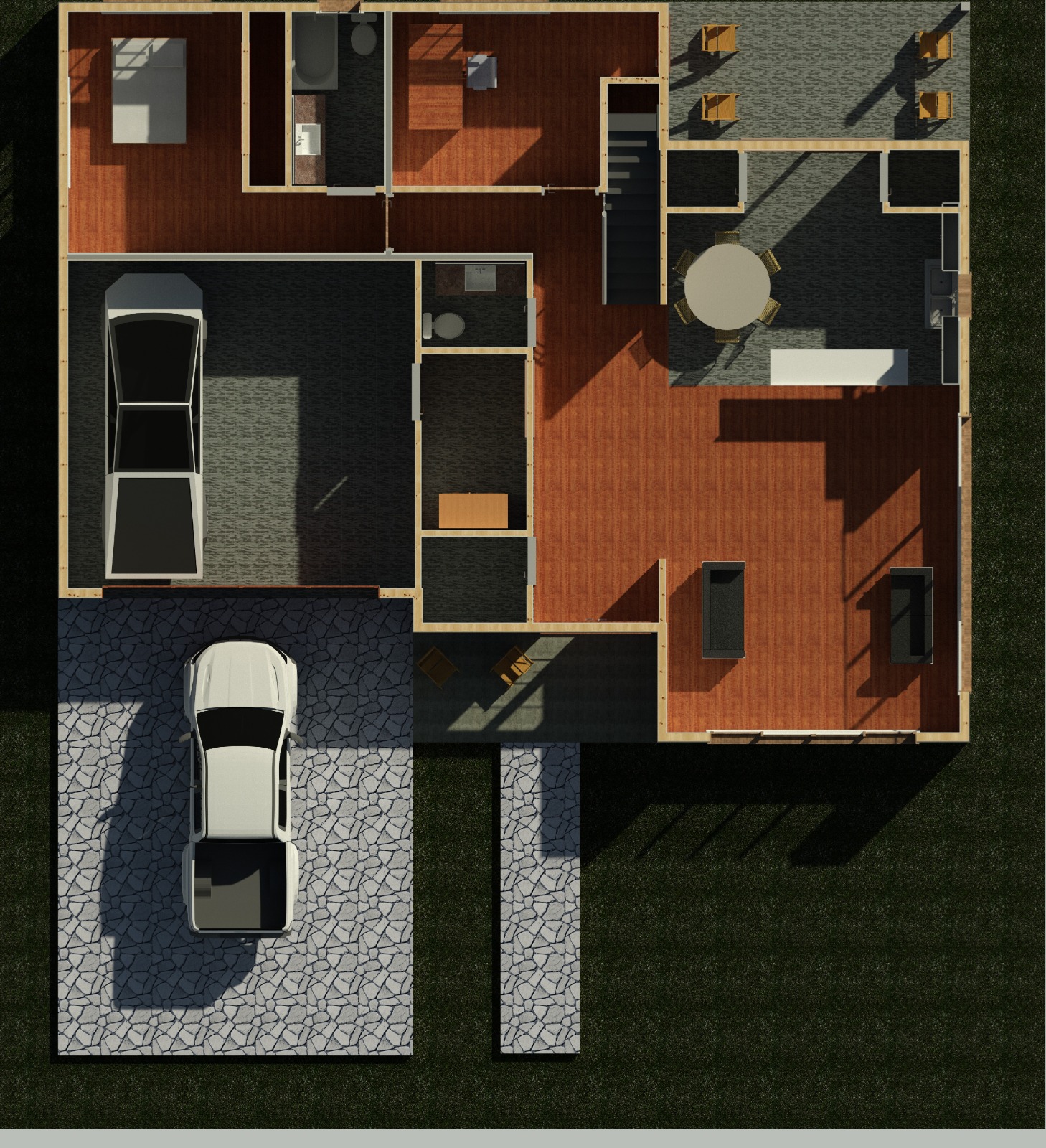 First floor interior view of a 3358 sq ft 5-bedroom California house plan