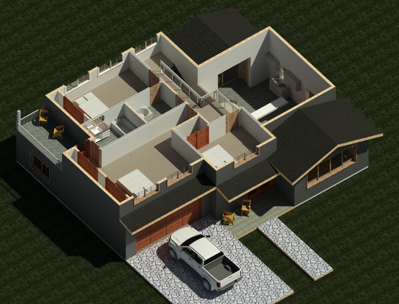 Second floor interior view of a 3358 sq ft 5-bedroom California house plan